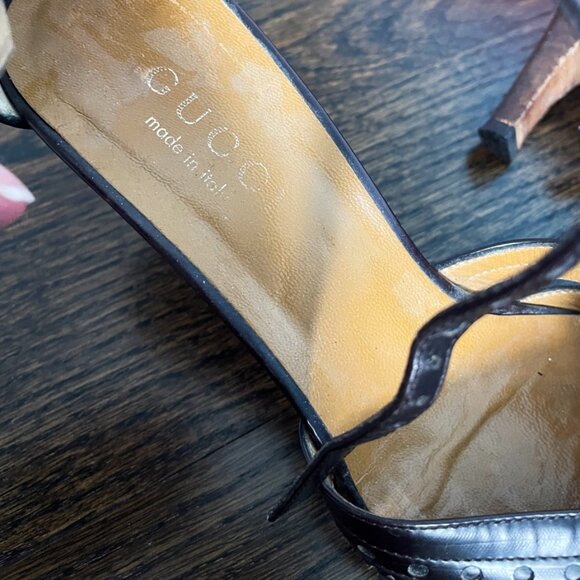 Gucci Designer 3” Heels, Pointed-Toe, Rich Brown Leather - Picture 4 of 6